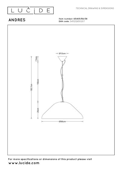 Lucide ANDRES - Pendant light - Ø 56 cm - 1xE27 - Cream - Vibes